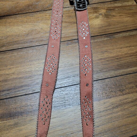 Heavy Leather Studded Bling Cross Black Western Belt w/ Large Buckle